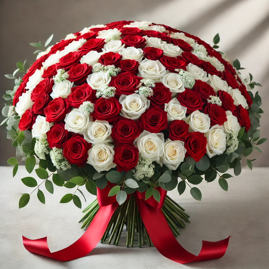 Bouquet of Red and, White roses 